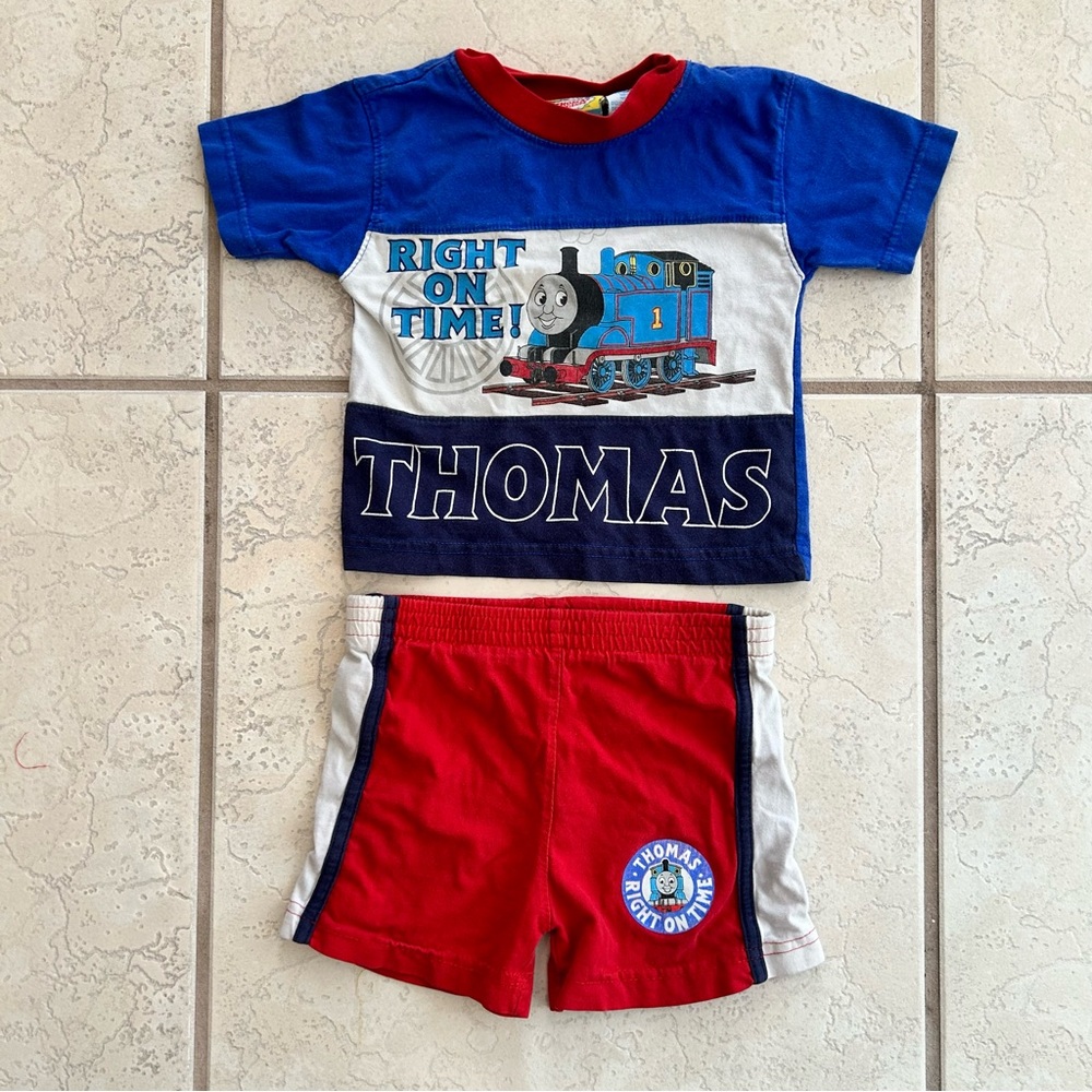 Vintage 2000s Y2K Thomas The Train Engine Outfit Set Clothing Toddler Boy 2T